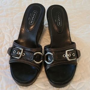 Coach leather wedge slip-on sandals